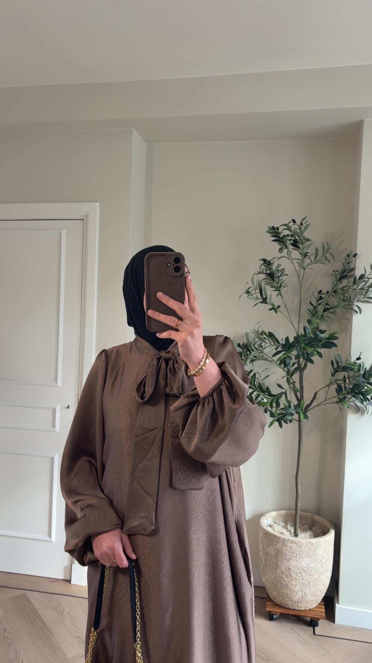 Satin bow dress - Brown