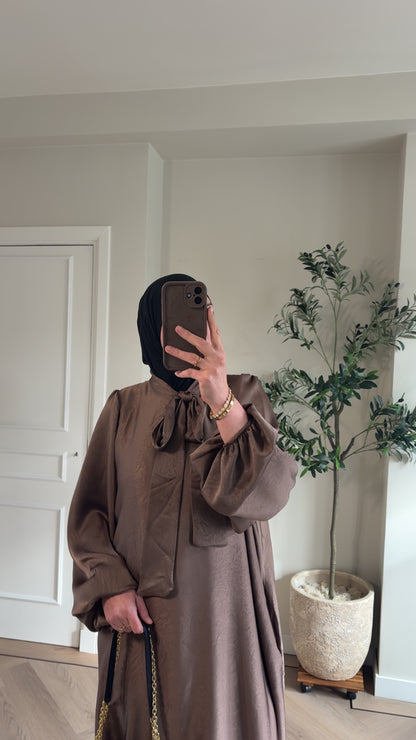 Satin bow dress - Brown