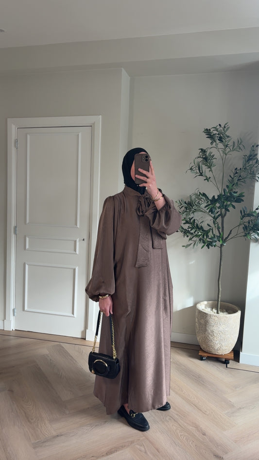 Satin bow dress - Brown